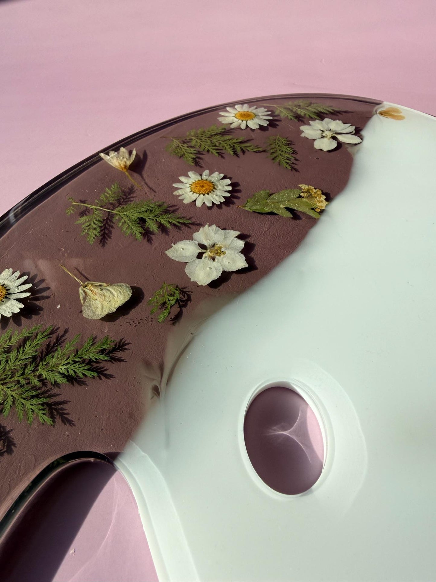 Custom Resin Paint Palette with Pressed Flowers & Seashells: Unique Artist Gift