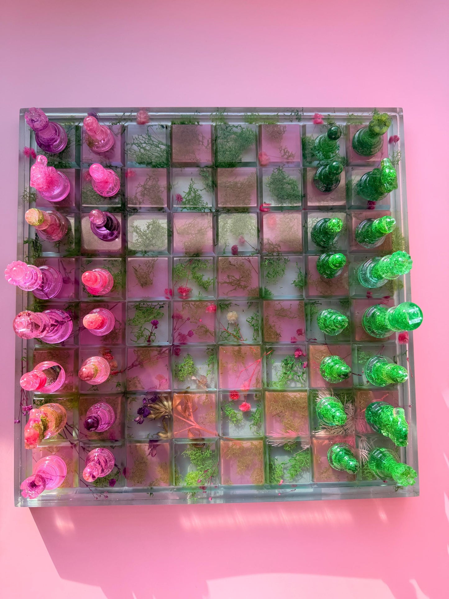 Custom Moss and Pressed Flower Chess Set - Handmade Nature Inspired - Luxury Home Décor