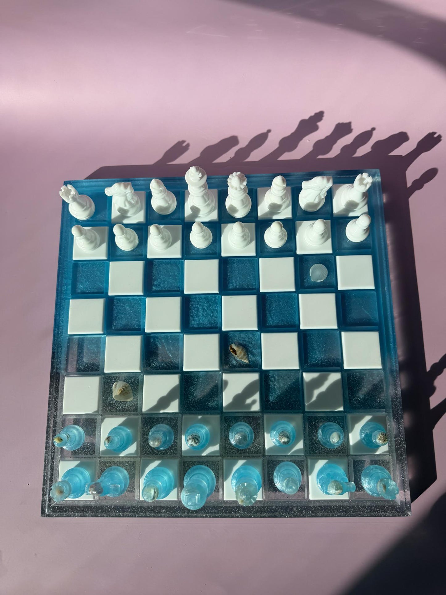 Unique Ocean Epoxy Resin Chess Set: Handmade Luxury Board Game