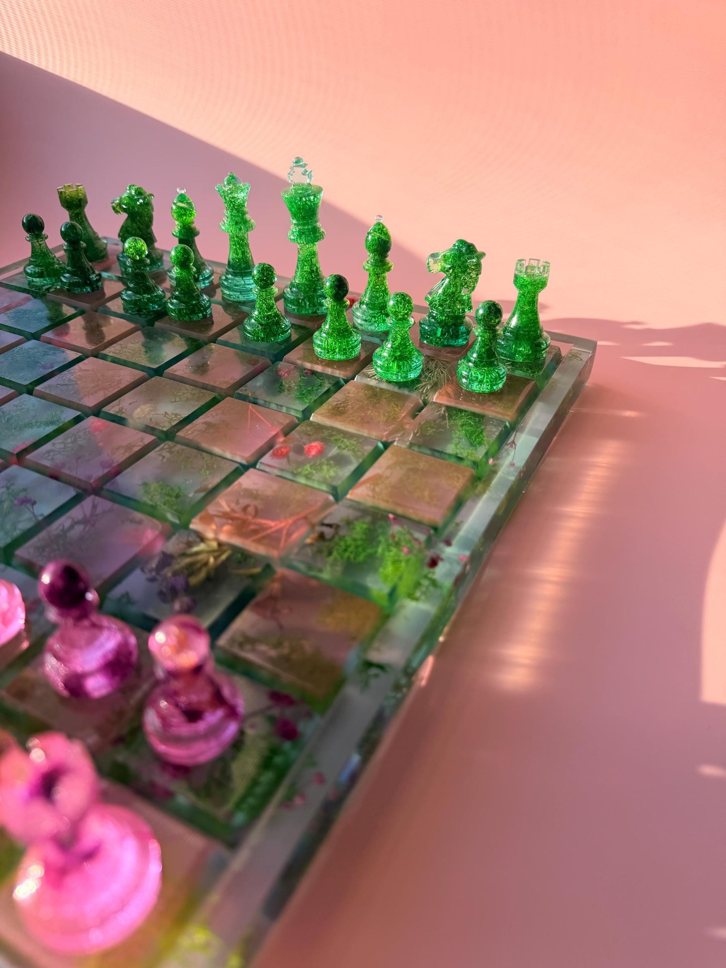 Custom Moss and Pressed Flower Chess Set - Handmade Nature Inspired - Luxury Home Décor