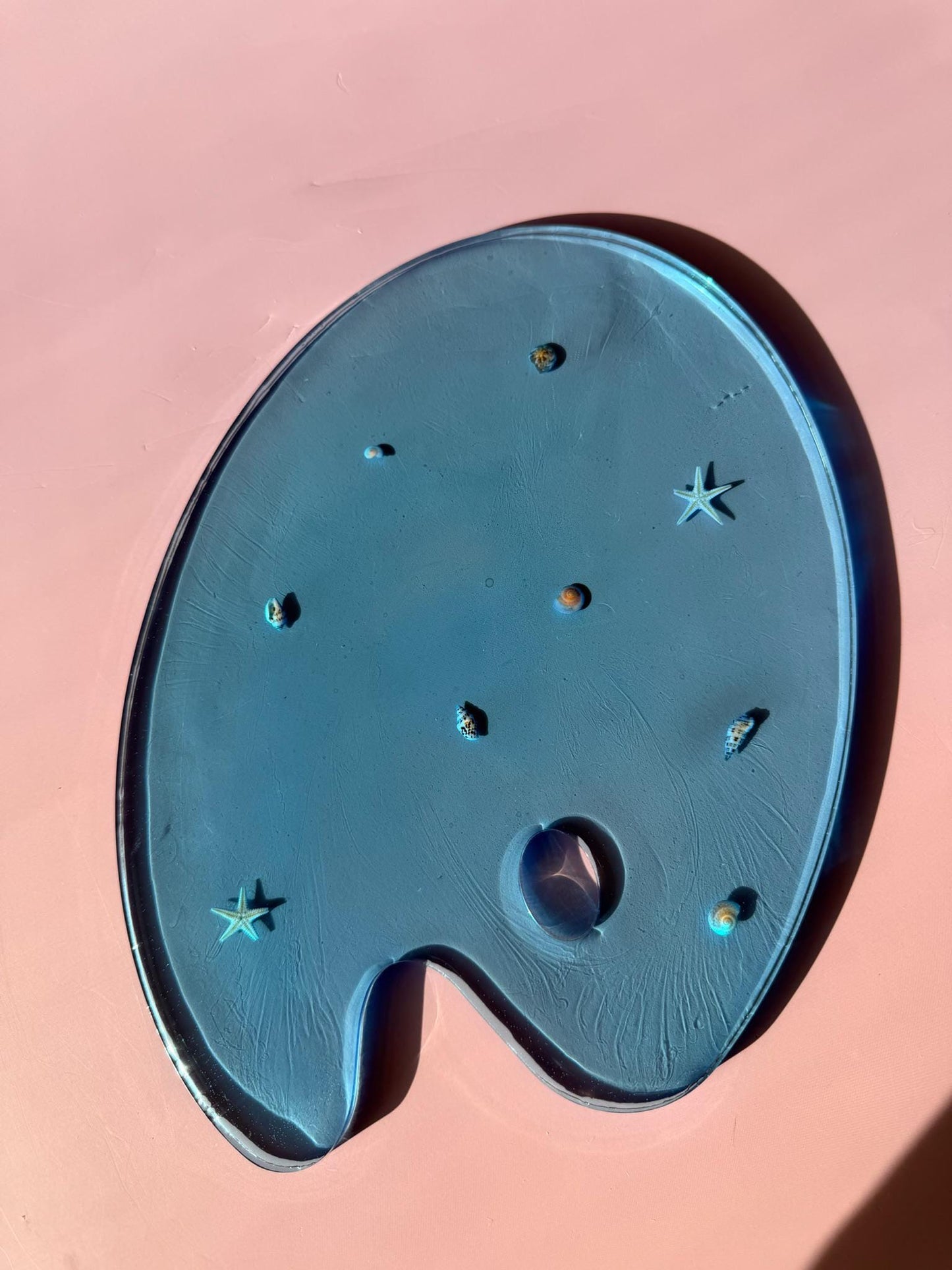 Custom Resin Paint Palette with Pressed Flowers & Seashells: Unique Artist Gift