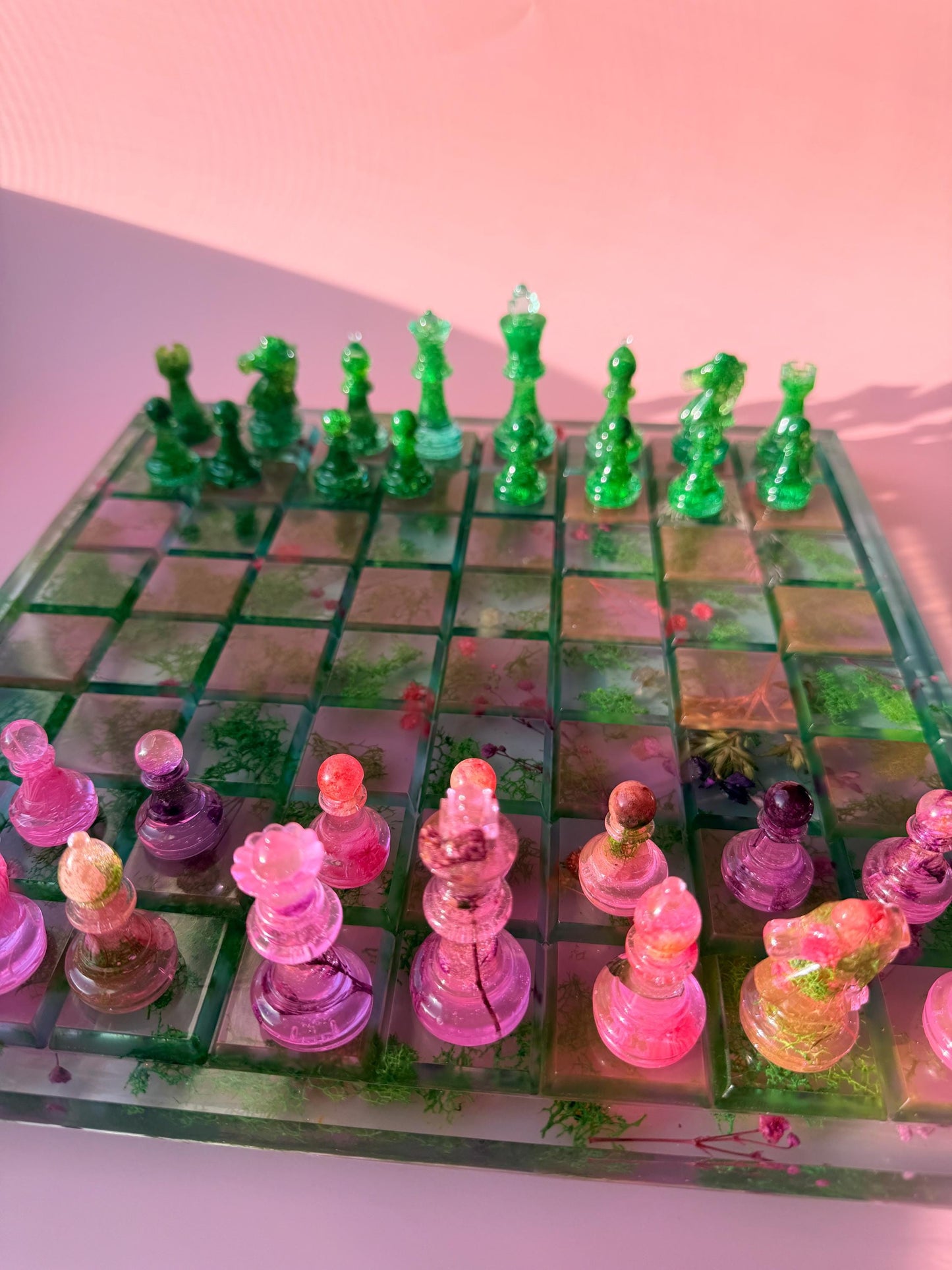Custom Moss and Pressed Flower Chess Set - Handmade Nature Inspired - Luxury Home Décor