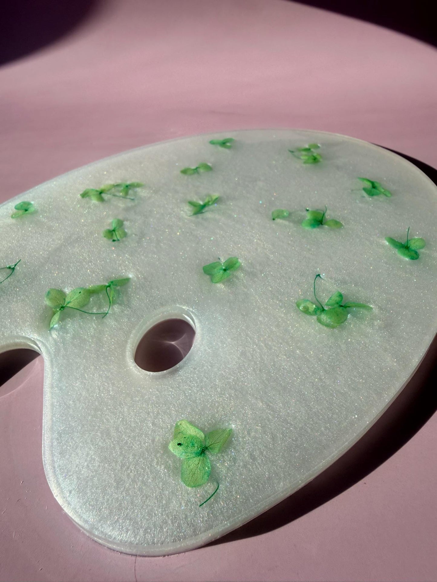 Custom Resin Paint Palette with Pressed Flowers & Seashells: Unique Artist Gift