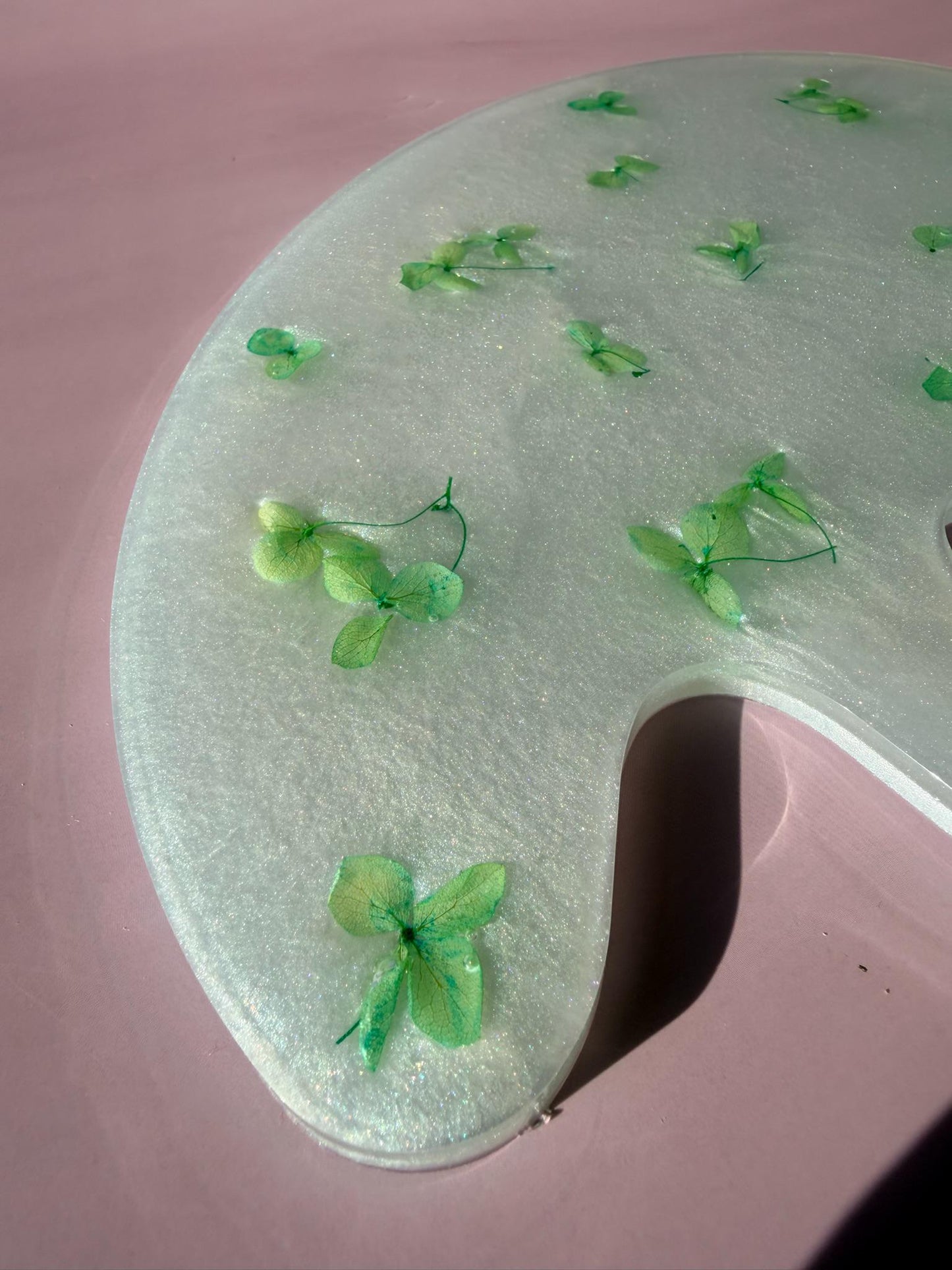 Custom Resin Paint Palette with Pressed Flowers & Seashells: Unique Artist Gift