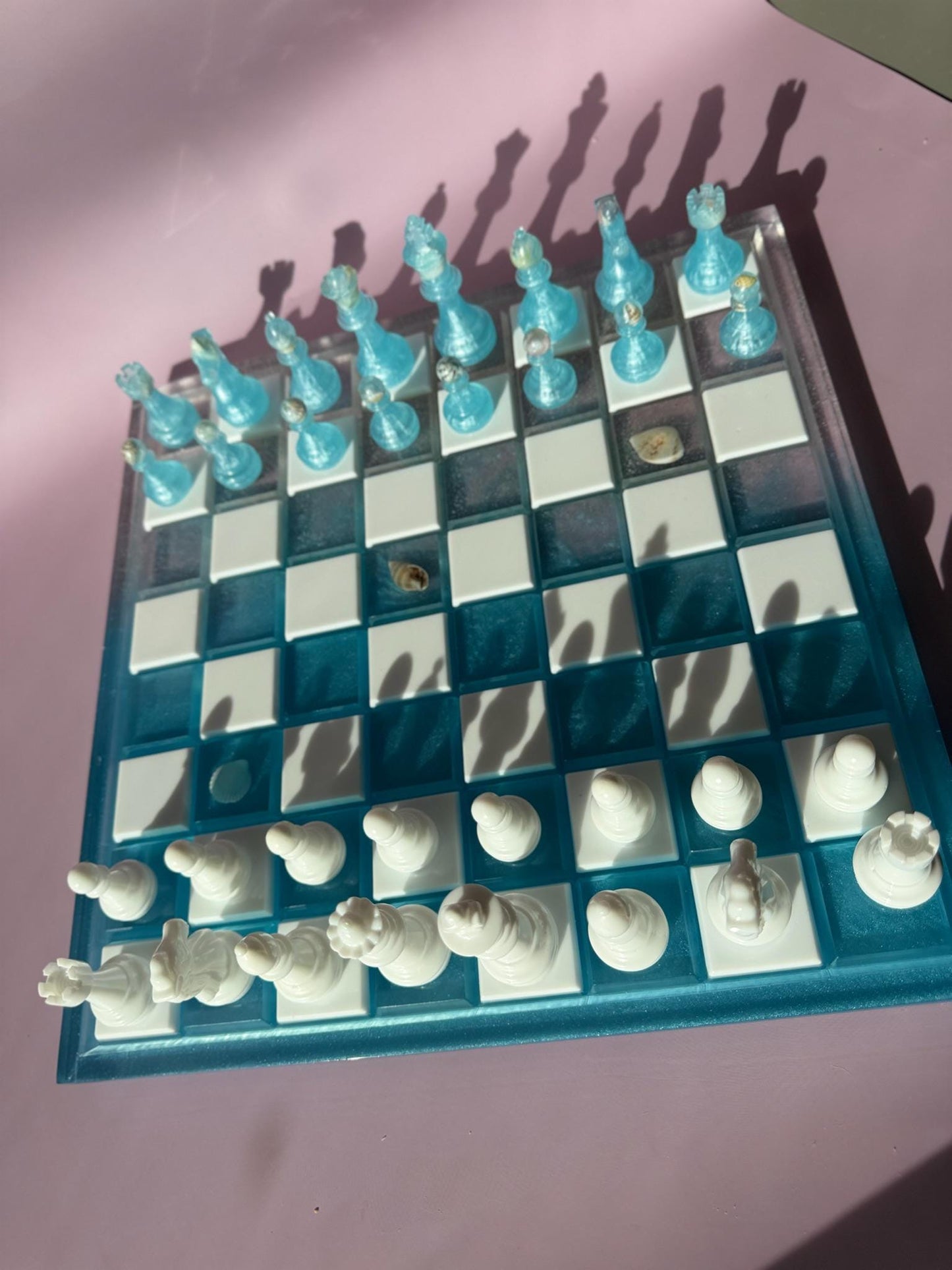 Unique Ocean Epoxy Resin Chess Set: Handmade Luxury Board Game