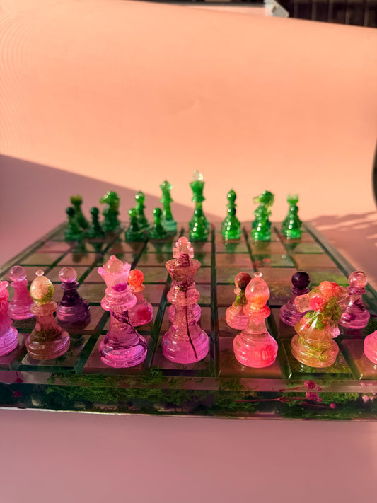 Custom Moss and Pressed Flower Chess Set - Handmade Nature Inspired - Luxury Home Décor