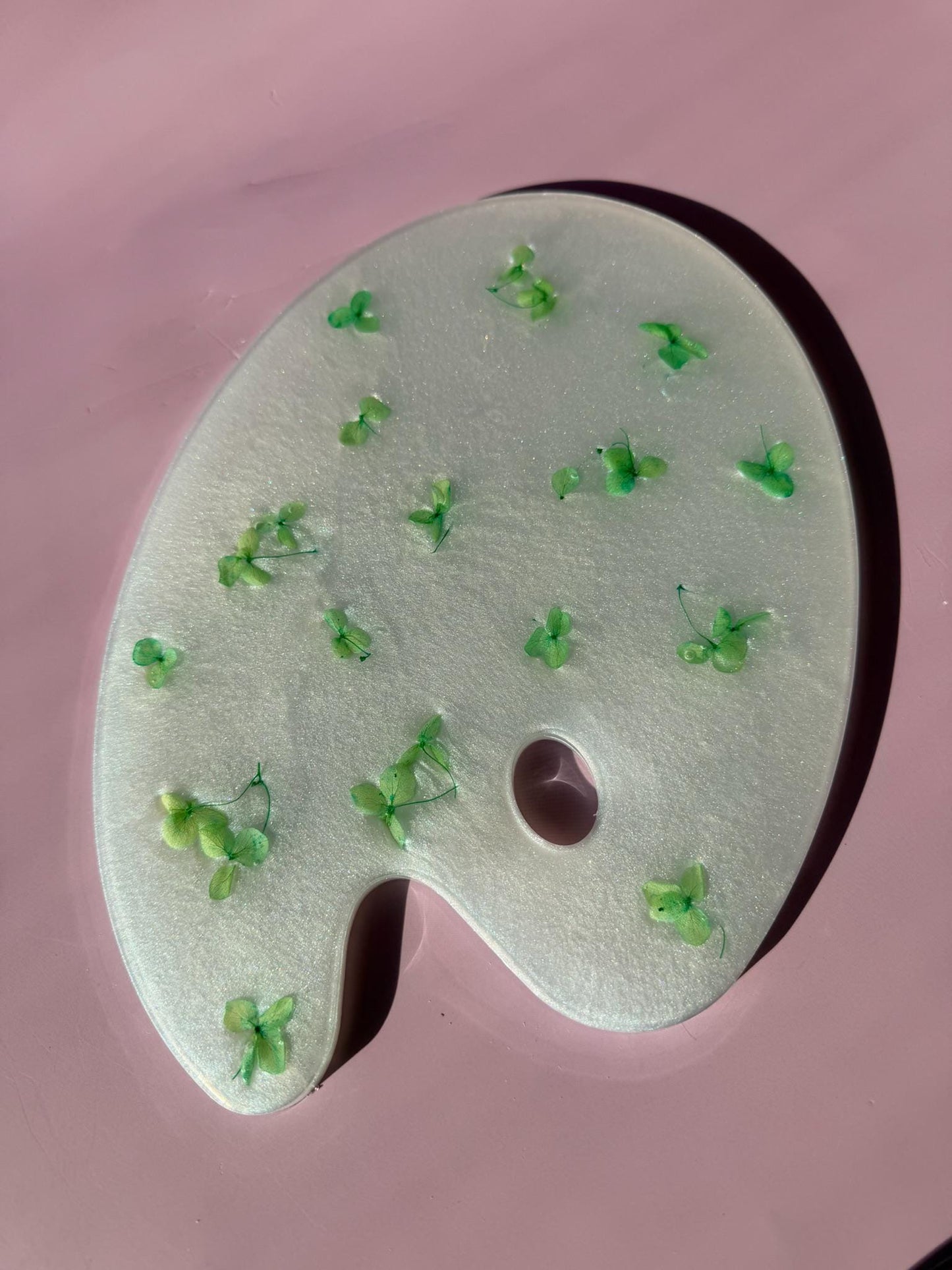 Custom Resin Paint Palette with Pressed Flowers & Seashells: Unique Artist Gift