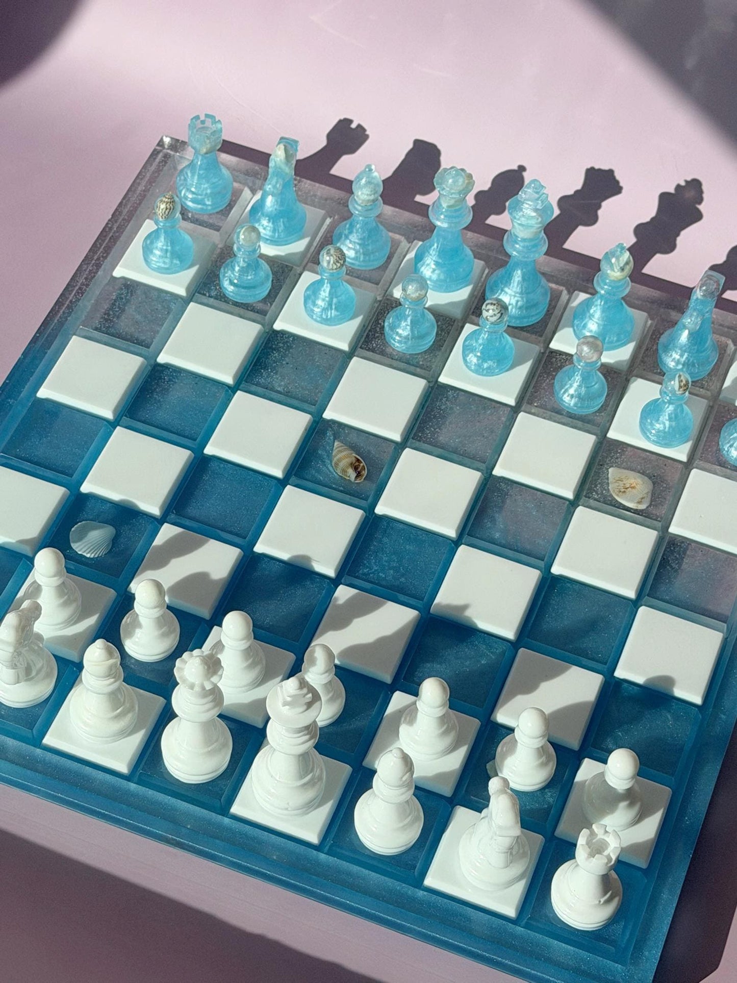 Unique Ocean Epoxy Resin Chess Set: Handmade Luxury Board Game
