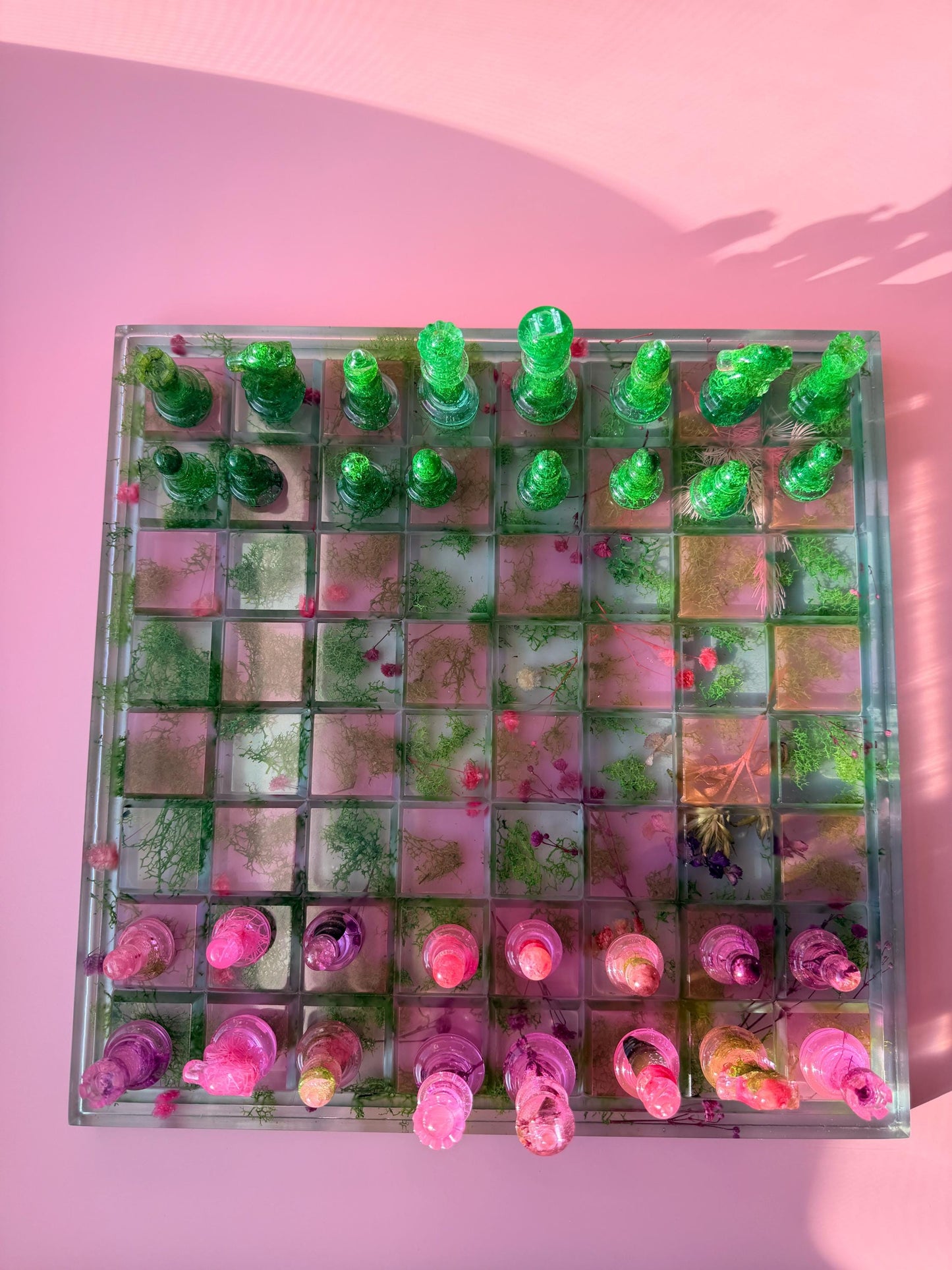 Custom Moss and Pressed Flower Chess Set - Handmade Nature Inspired - Luxury Home Décor