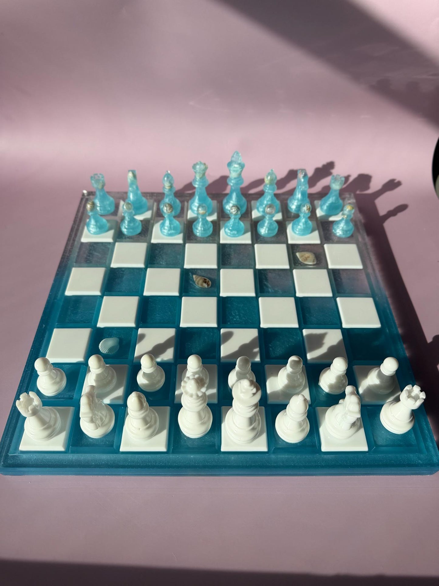 Unique Ocean Epoxy Resin Chess Set: Handmade Luxury Board Game