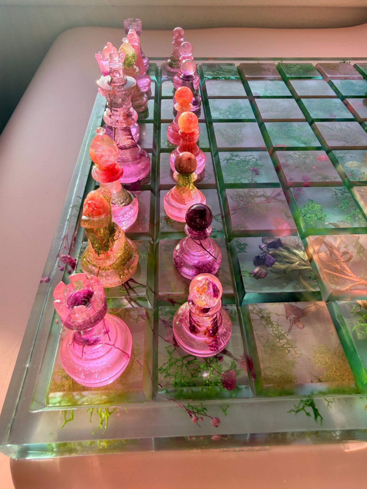 Custom Moss and Pressed Flower Chess Set - Handmade Nature Inspired - Luxury Home Décor