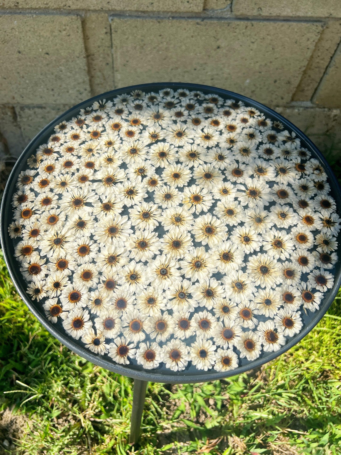 Flowers Resin Coffee Table: Black Metal Accent, Modern Home Decor