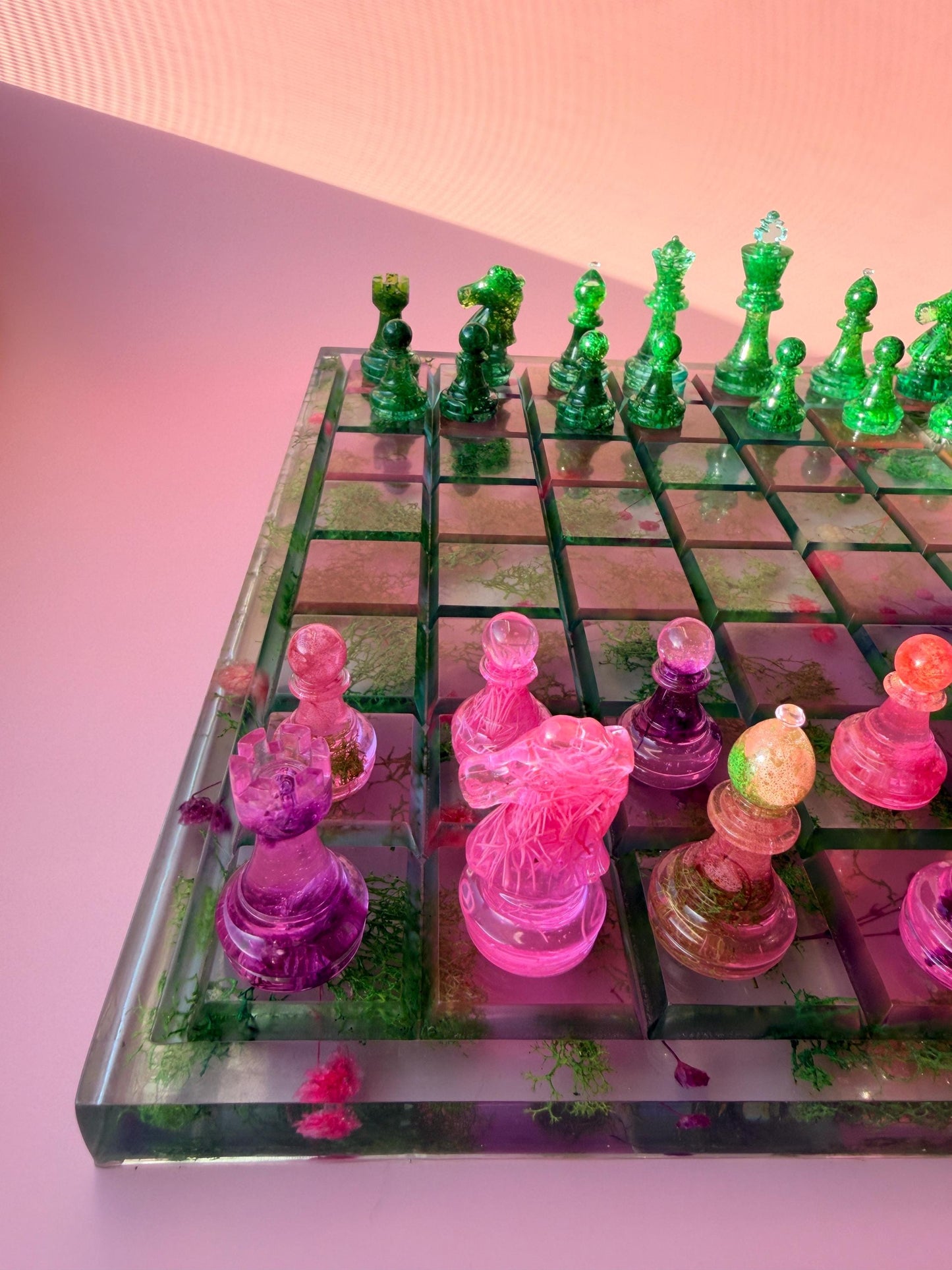 Custom Moss and Pressed Flower Chess Set - Handmade Nature Inspired - Luxury Home Décor